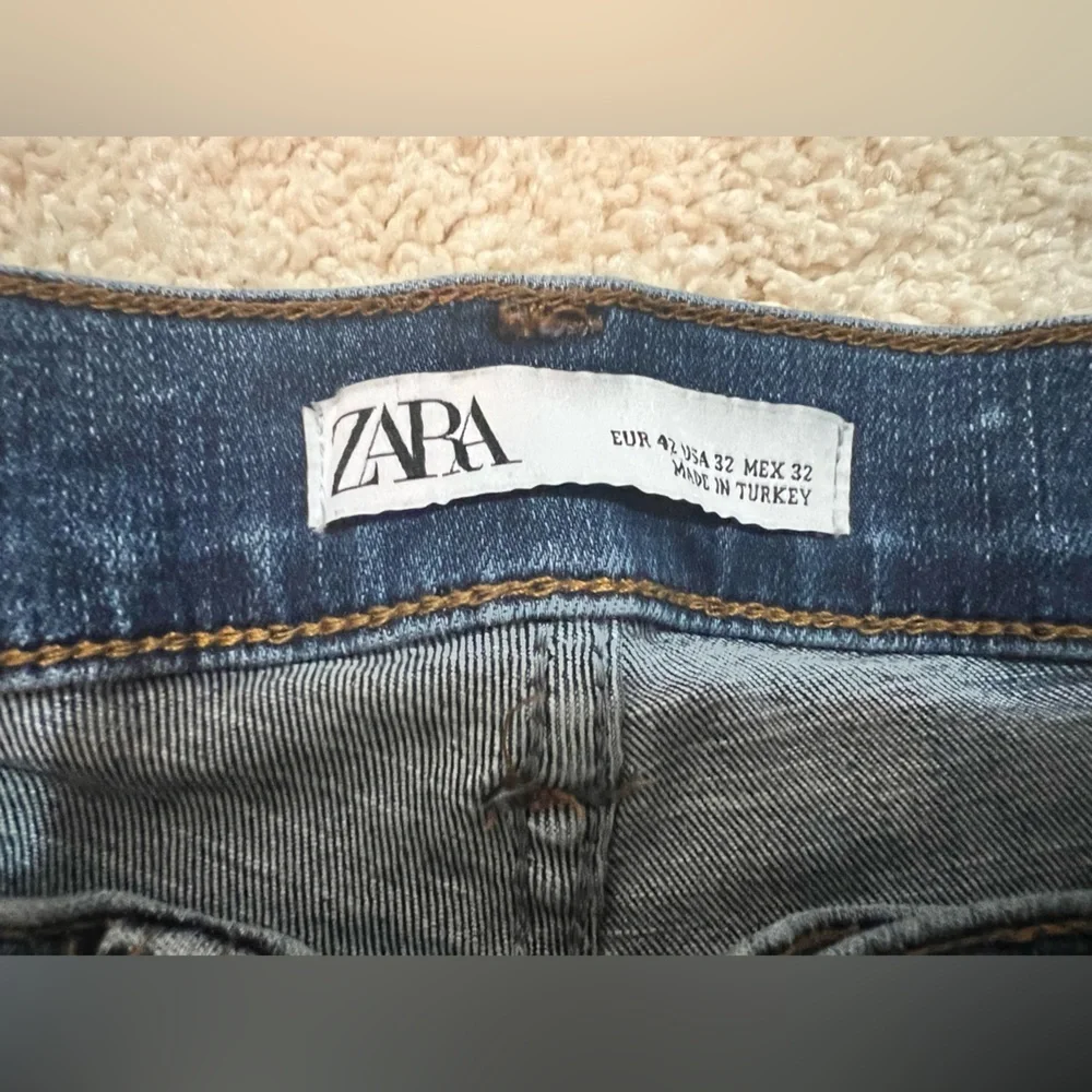 Mens Zara Dark Blue Weathered Skinny Jeans Size 32